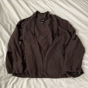 Eileen Fisher XL Cardigan Sweater Dark Brown Linen Blend Long Sleeve Open